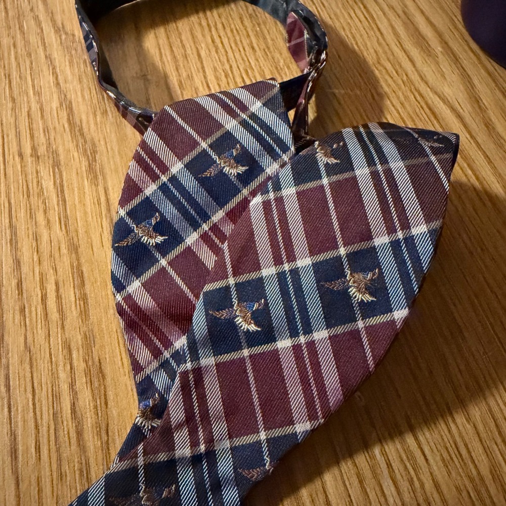 Saddlebred Plaid Pheasant Silk Blend Self-Tie Adjustable Bow Tie Burgundy Navy